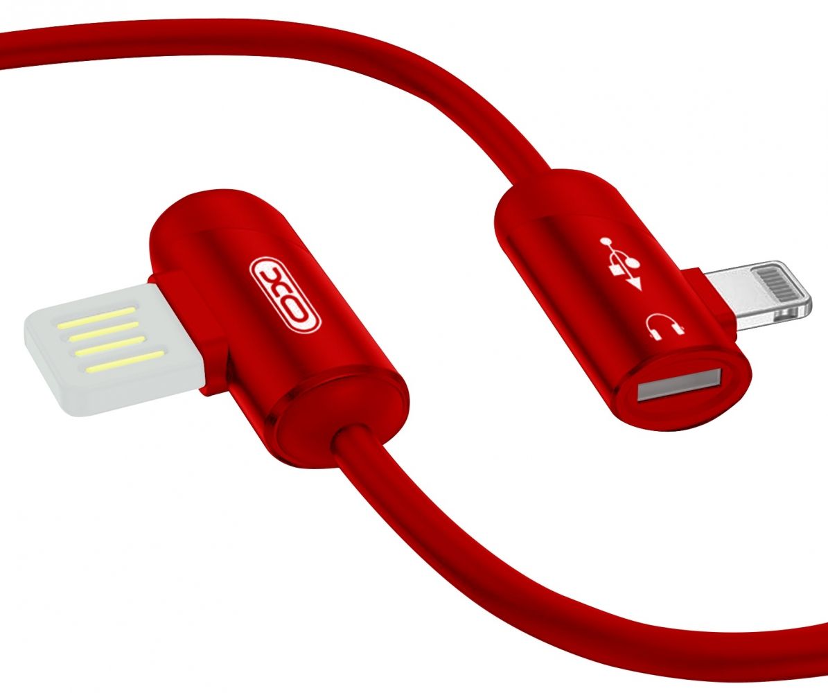 

Кабель USB XO NB38 lightning 1m 2.4A with Audio adapter L-shape Red