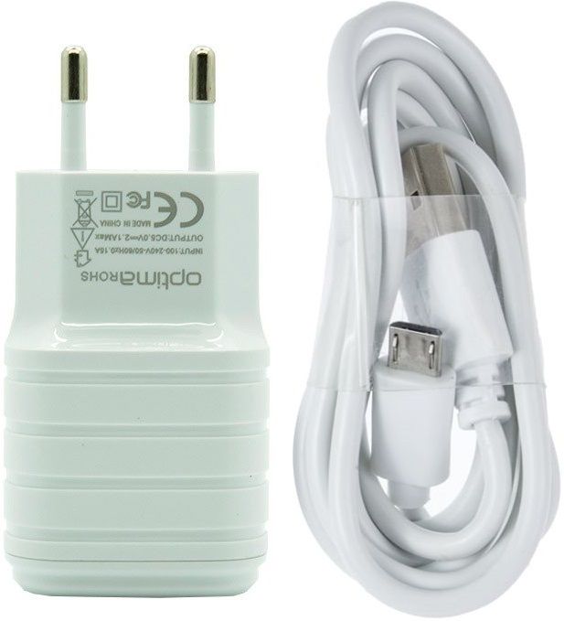 

Мережевий зарядний пристрій Optima 2USB (2.1A) + cable MicroUSB White